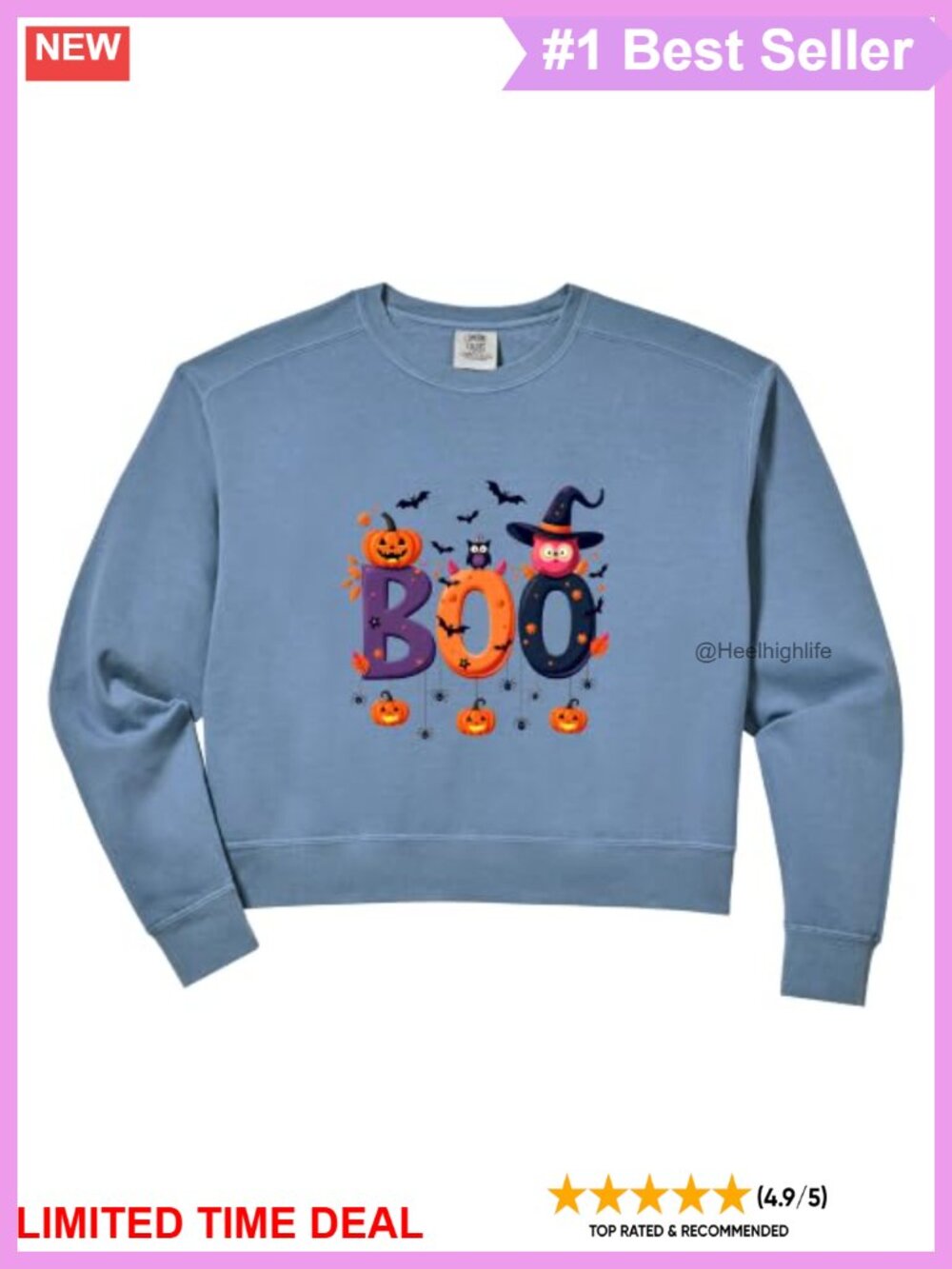 Halloween Boo Pumpkin Bat Owl Crop Sweatshirt